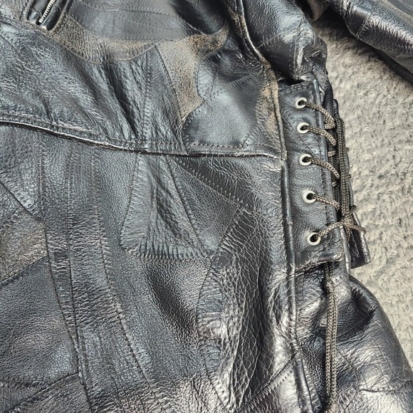 Diamond Plate Jacket Mens XL Black Buffalo Leather Motorcycle Biker Zip Lined - Picture 9 of 12